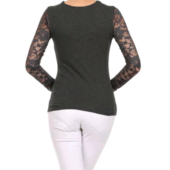 allora Tops Charcoal Scallop Neckline Lace Sleeve Sexy Top Poshmark
